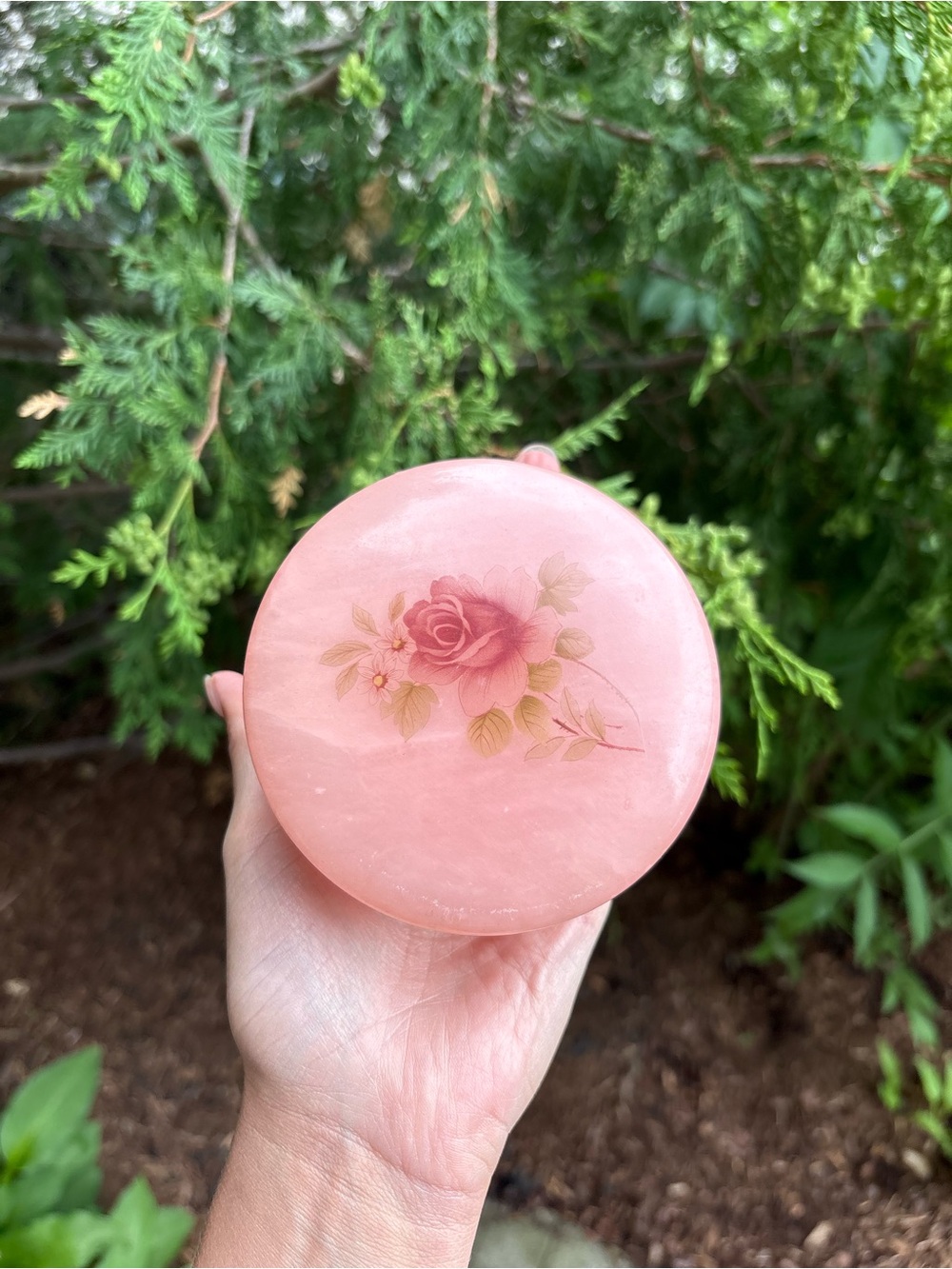 Pink Floral Round Trinket Box